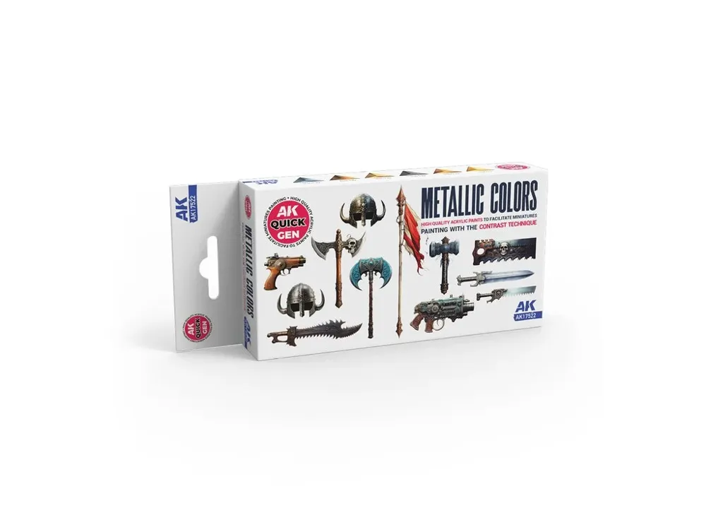Sada metalických barev AK Interactive AK17522 Quick Gen Set Metallics se šesti lahvičkami