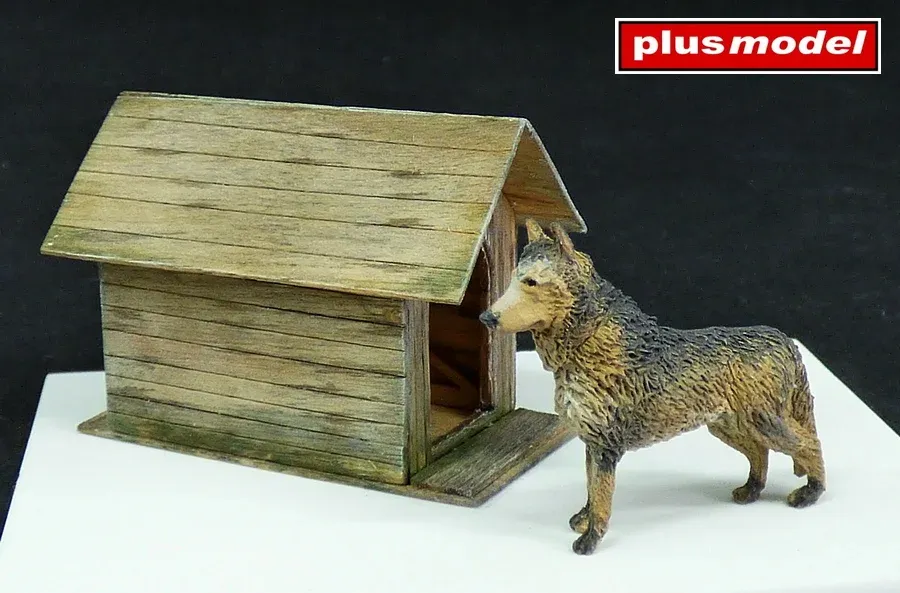 Resinové a dřevěné díly stavebnice Plus Model 423 psí bouda v měřítku 1/35