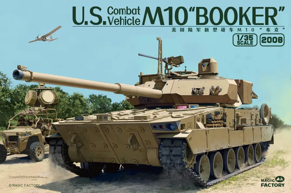 Stavebnice Magic Factory 1/35 US Combat Vehicle M10 Booker – krabice s americkým lehkým tankem