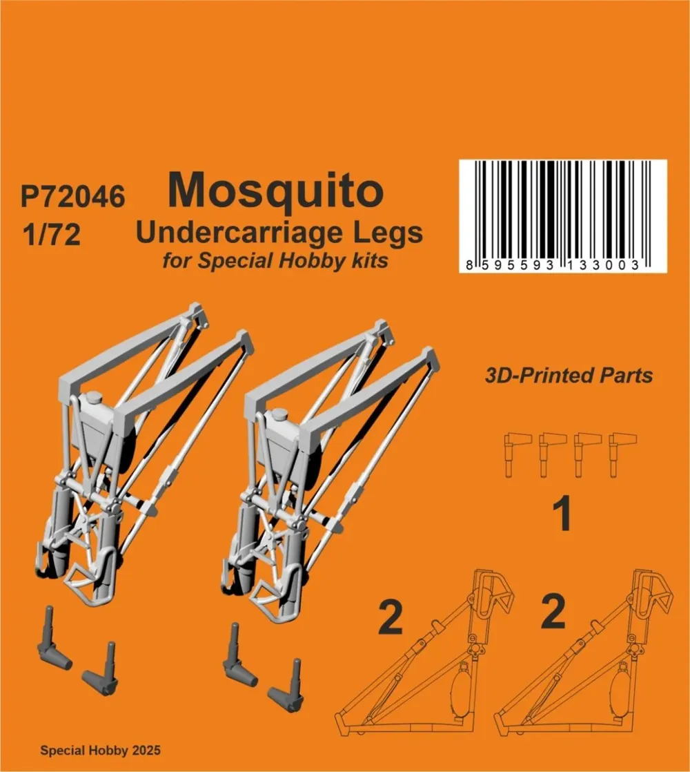 Kovové podvozkové nohy CMK P72046 pro Mosquito v měřítku 1/72