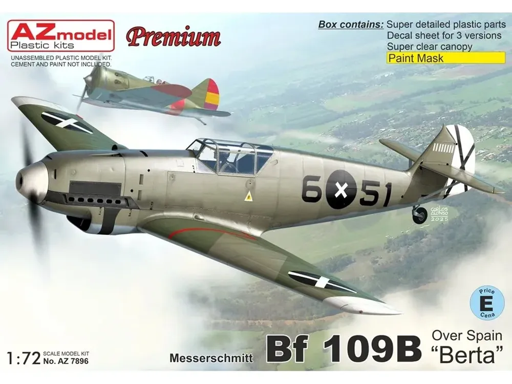 Krabice stavebnice AZ Model 1/72 Messerschmitt Bf 109B Berta Over Spain, kód AZ7896