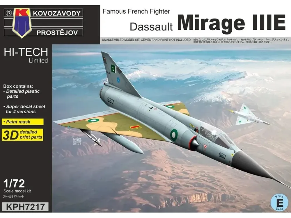Krabice plastikové stavebnice Kovozávody Prostějov KPH7217 Dassault Mirage IIIE 1/72 Hi-Tech