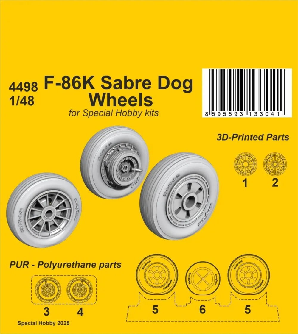 Resinová kola CMK 4498 pro F-86K Sabre Dog v měřítku 1/48 se 3D tištěnými disky