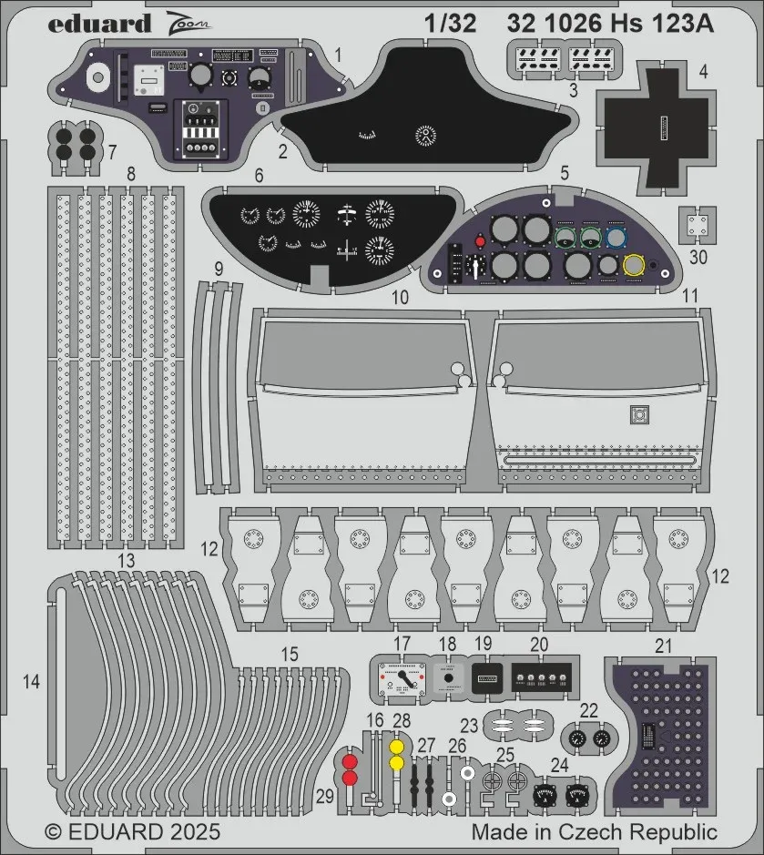 Fotoleptaná sada Eduard 321026 Hs 123A 1/32 pro stavebnici ICM