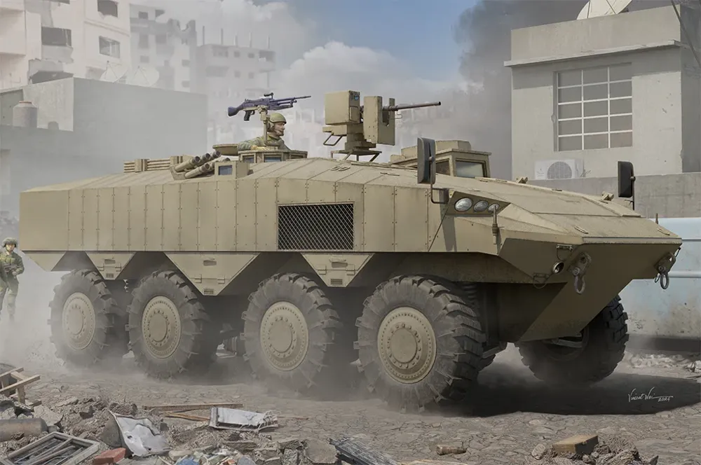 Krabice plastové stavebnice Hobby Boss 84509 IDF Eitan kolový obrněný transportér v měřítku 1/35