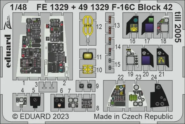 Barevný fotolept Eduard FE1329 Zoom F-16C Block 42 v měřítku 1/48 pro stavebnici Kinetic