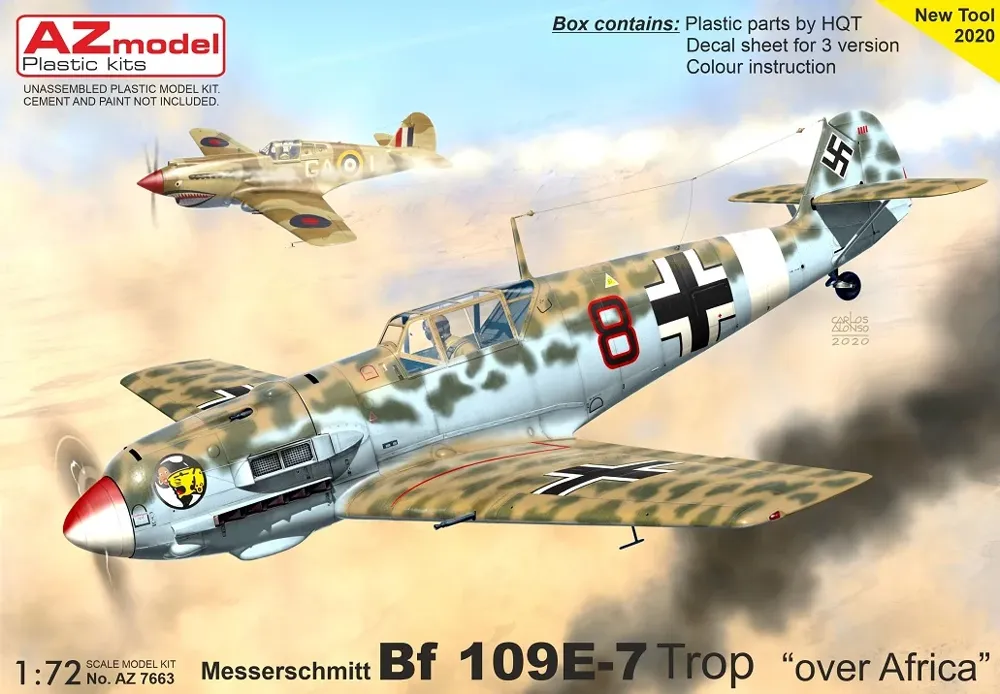 Krabice stavebnice AZ Model AZ7663 Messerschmitt Bf 109E-7 Trop Over Africa v měřítku 1/72