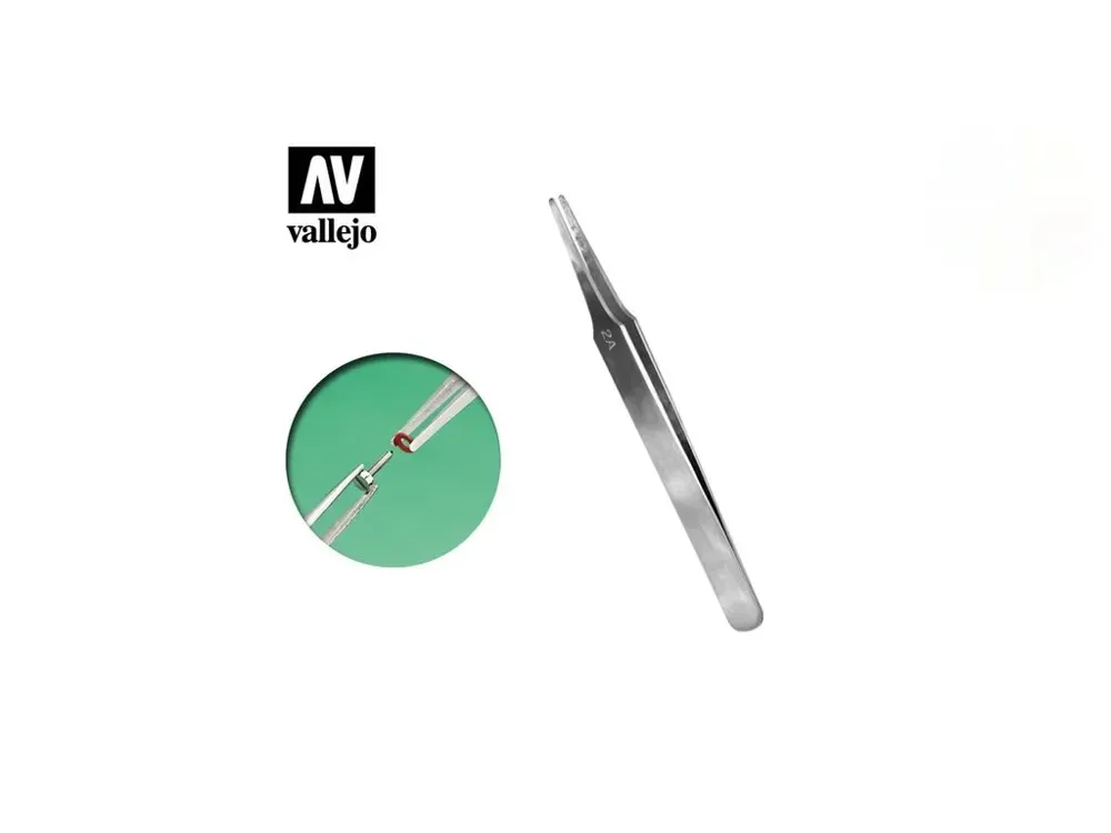 Nerezová modelářská pinzeta Vallejo Tools T12007 s plochou zaoblenou špičkou, délka 120 mm