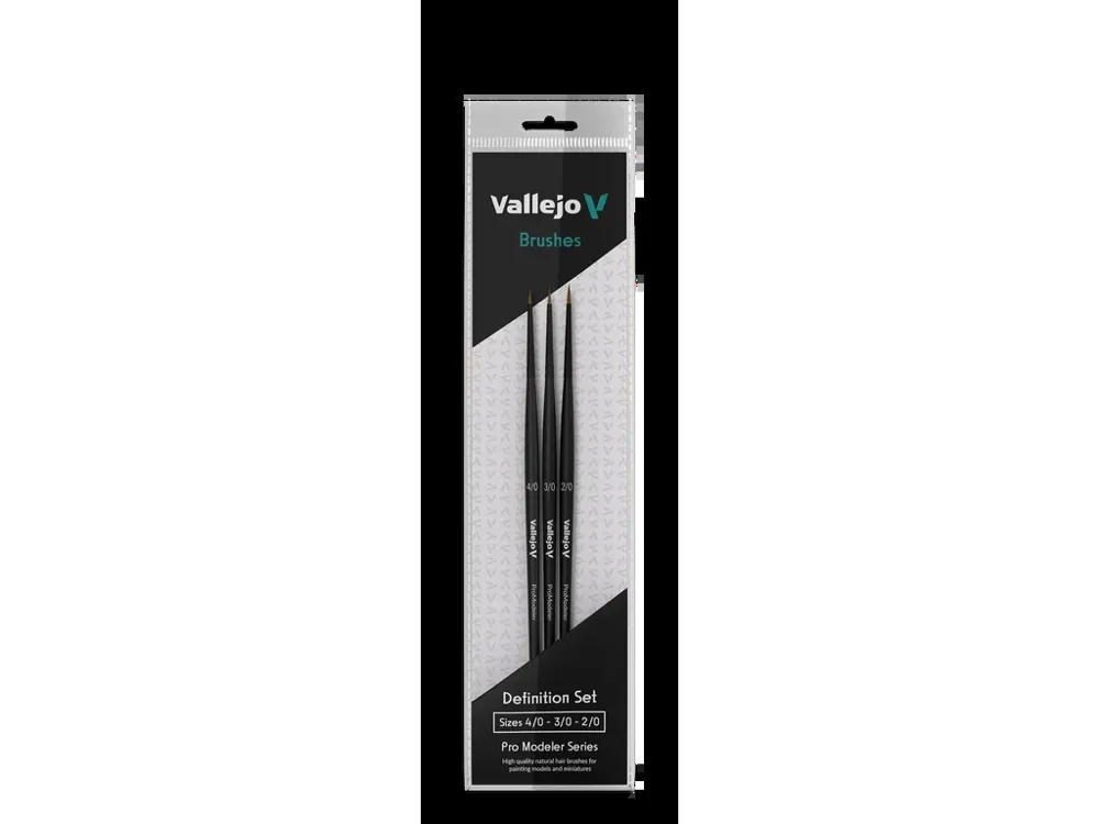 Sada štětců Vallejo Brush Set B01990 Pro Modeler Definition Set z přírodního vlasu, velikosti 4/0, 3/0, 2/0
