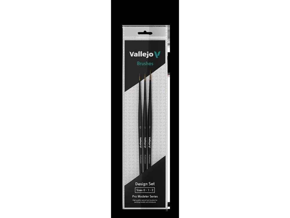 Sada štětců Vallejo Pro Modeler B01991 Design Set z přírodního vlasu, velikosti 0, 1 a 2
