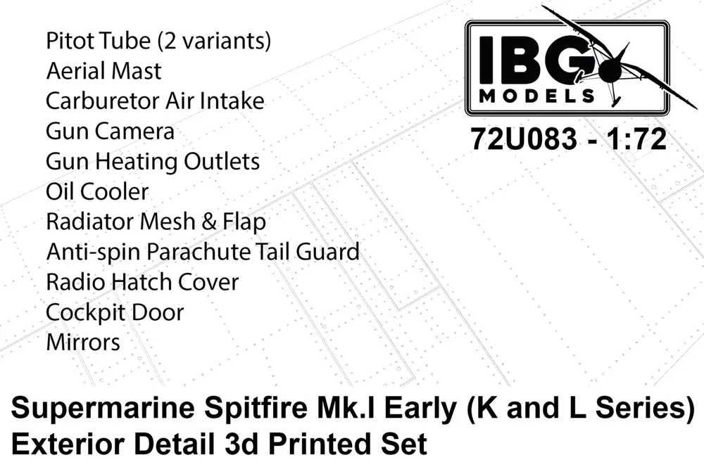 Detailní sada exteriéru IBG Models 72U083 pro Spitfire Mk.I/II v měřítku 1/72