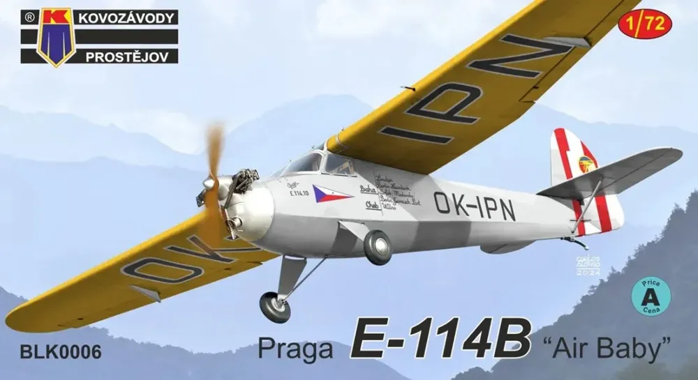 Krabice plastikové stavebnice Kovozávody Prostějov 1/72 Praga E-114 Baby BLK0006