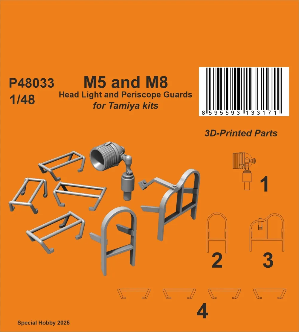 Resinová sada CMK P48033 1/48 chrániče světlometů a periskopů M5 a M8 pro stavebnice Tamiya