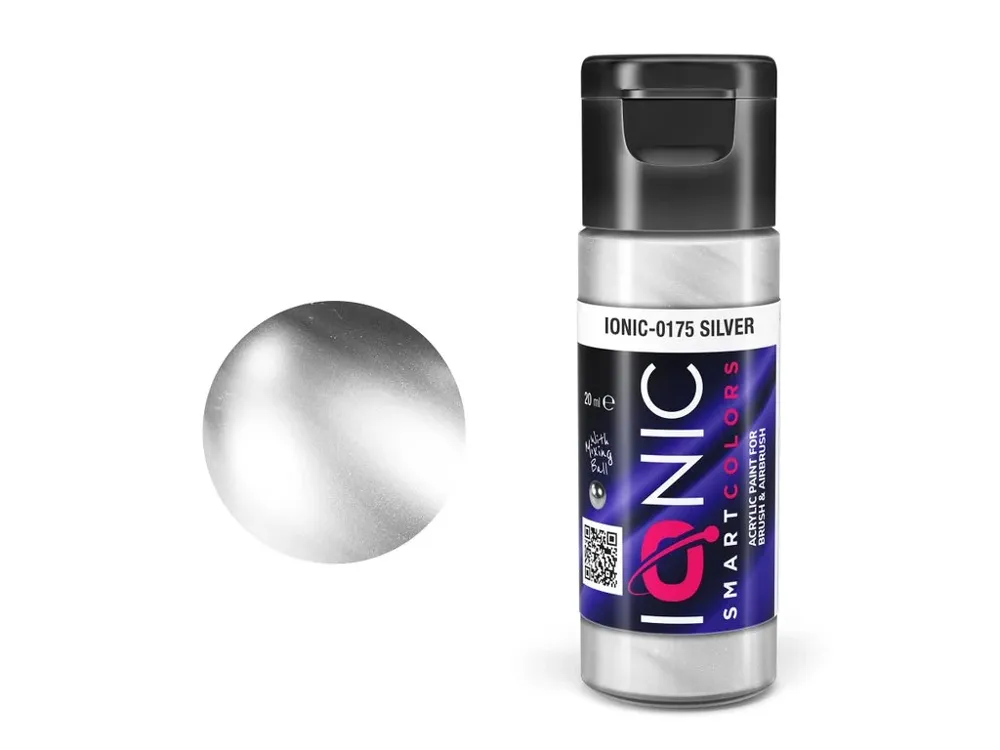 Lahvička akrylové barvy Vallejo IONIC Smart Acrylic Color stříbrná Silver 20 ml