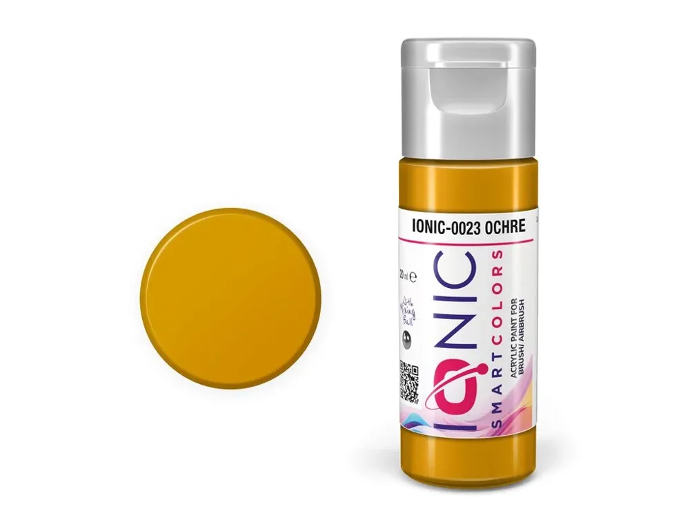 Lahvička akrylové barvy Vallejo IONIC 0023 okrová (Ochre) o objemu 20 ml s kapátkem