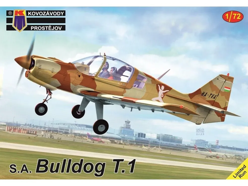 Krabice stavebnice Kovozávody Prostějov KPM0399 Scottish Aviation Bulldog T.1 v měřítku 1/72