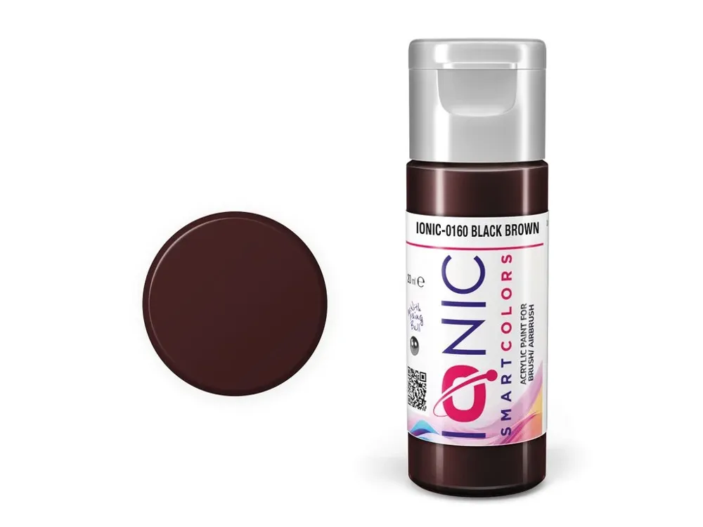 Lahvička akrylové barvy Vallejo IONIC Smart Acrylic Color černohnědá (Black Brown) 20 ml