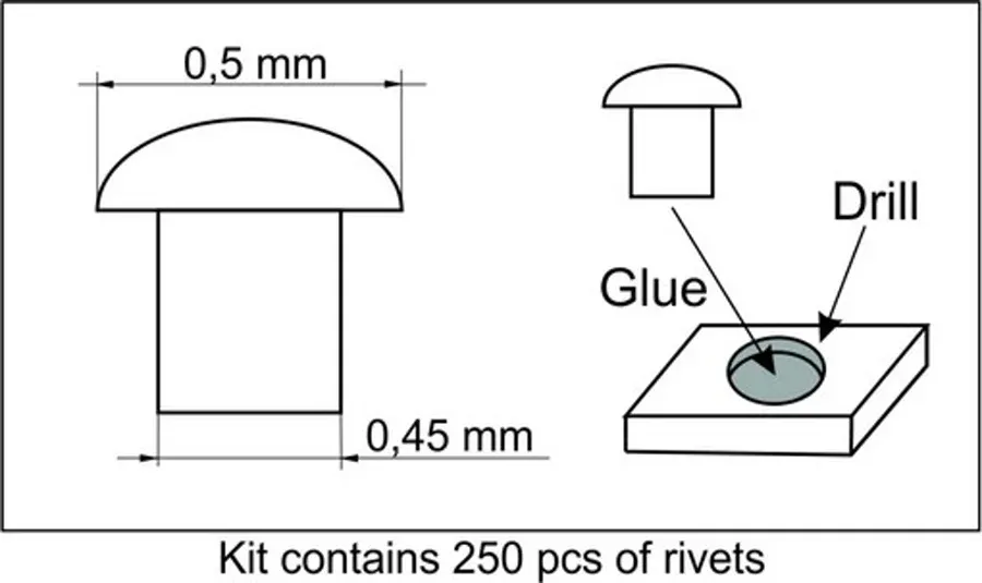 Balení resinových nýtů Plus Model 459 o průměru 0,5 mm, 250 kusů