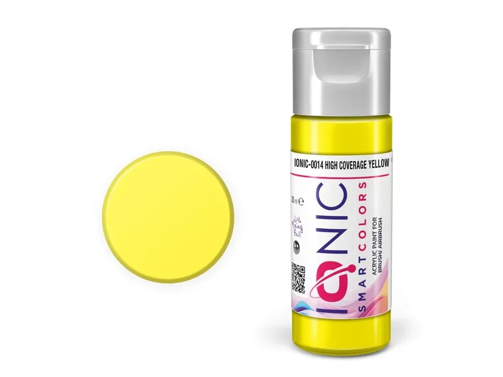 Lahvička akrylové barvy Vallejo IONIC žlutá s vysokým krytím (High Coverage Yellow) 20 ml s kapátkem