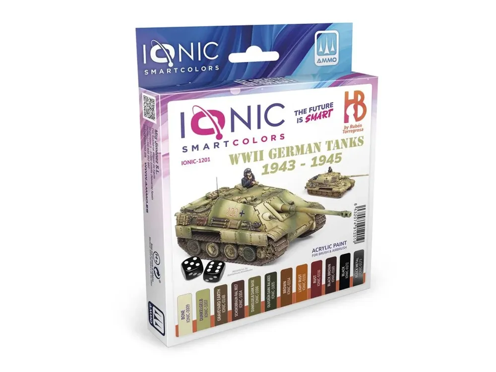 Sada 12 lahviček akrylových barev Ionic Smart Acrylic Colors pro německé tanky 1943–45, 20 ml