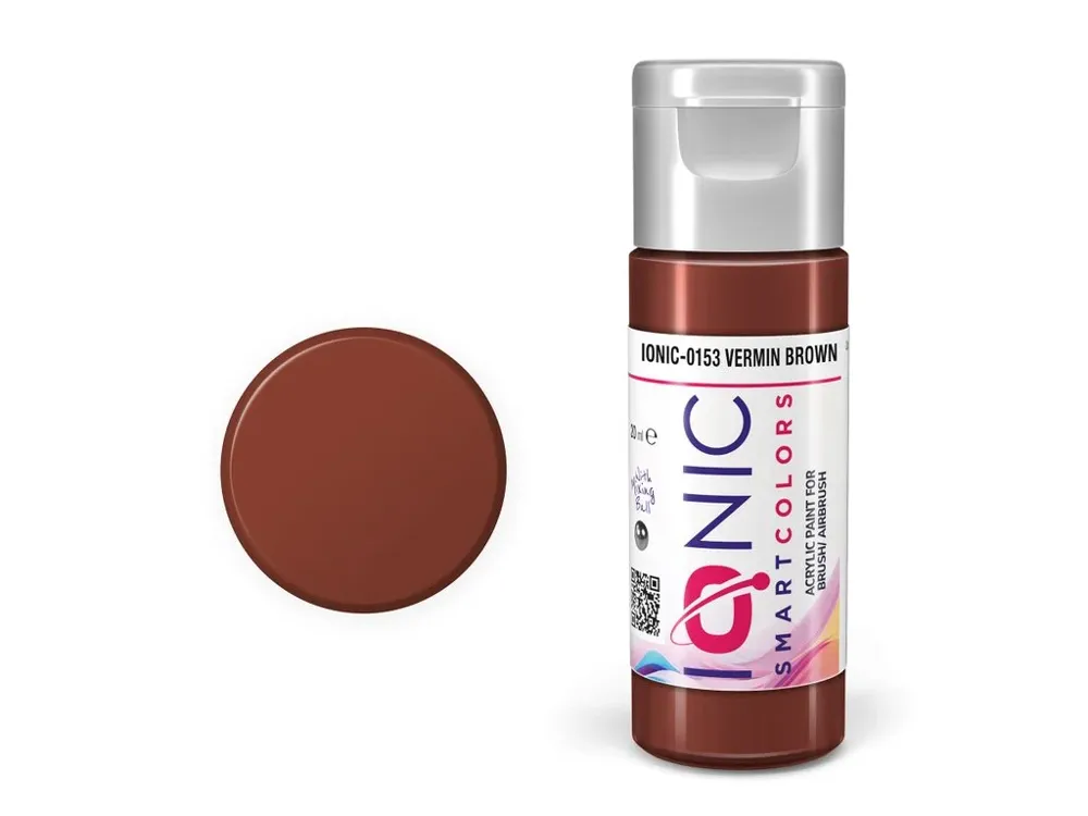 Lahvička akrylové barvy IONIC 0153 krysí hnědá (Vermin Brown) 20 ml