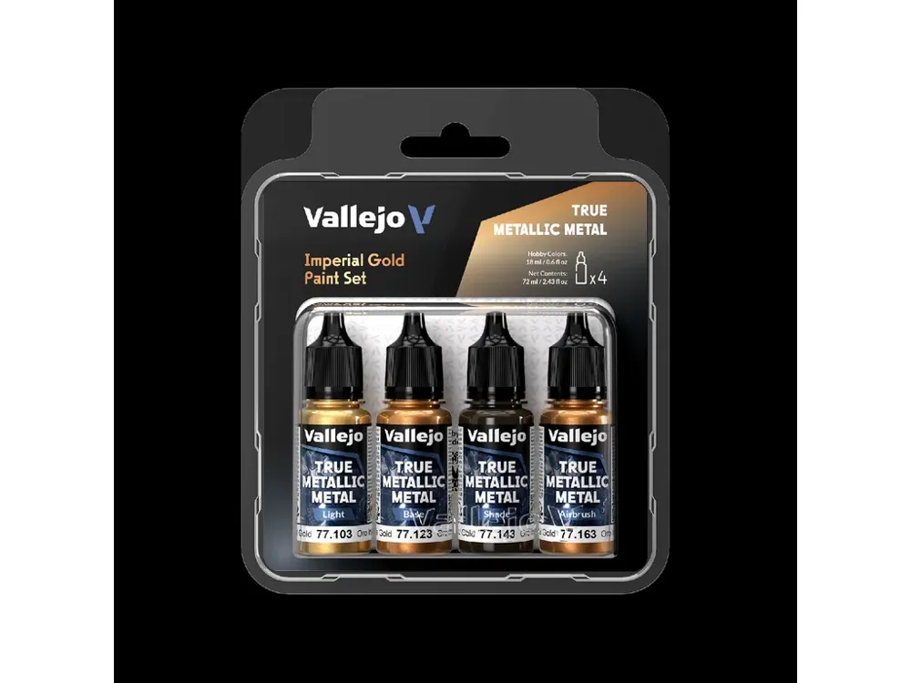 Sada čtyř akrylových barev Vallejo True Metallic Metal 77252 Imperial Gold