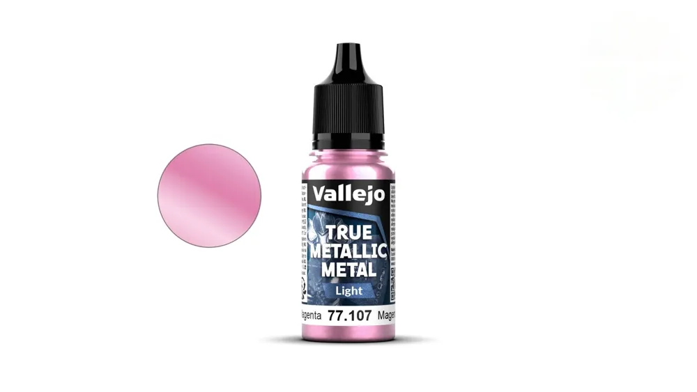 Lahvička metalické akrylové barvy Vallejo True Metallic Metal 77107 Crimson Magenta Light 18 ml