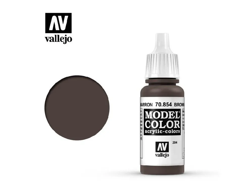 Lahvička akrylové barvy Vallejo Model Color 70854 hnědá lazura Brown Glaze 17 ml
