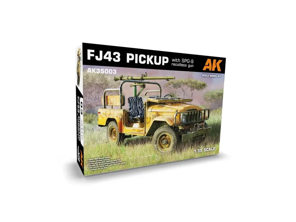 Krabice stavebnice AK Interactive AK35003 pick-up FJ43 s bezzákluzovým kanonem SPG-9 v měřítku 1/35