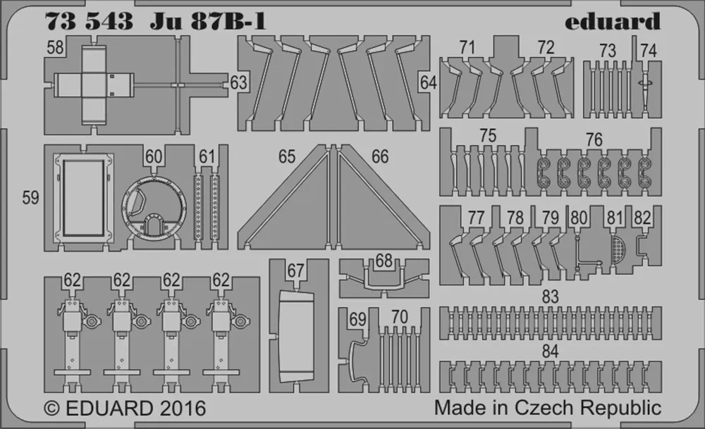 Barevné fotolepty Eduard 73543 pro model Ju 87B-1 v měřítku 1/72 na leptaném plátu