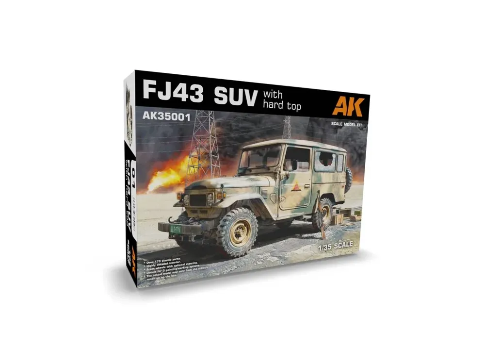 Krabice plastikové stavebnice AK Interactive AK35001 FJ43 SUV s pevnou střechou v měřítku 1/35