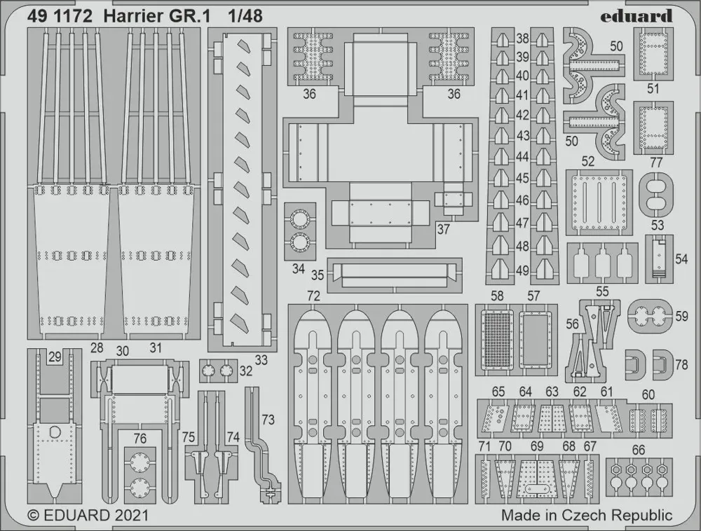 Fotoleptaná sada Eduard 491172 Harrier GR.1 pro stavebnici Kinetic v měřítku 1/48