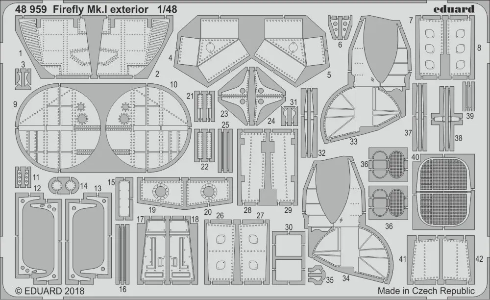 Fotoleptaná sada Eduard 48959 Firefly Mk.I exterior 1/48 pro stavebnici Trumpeter