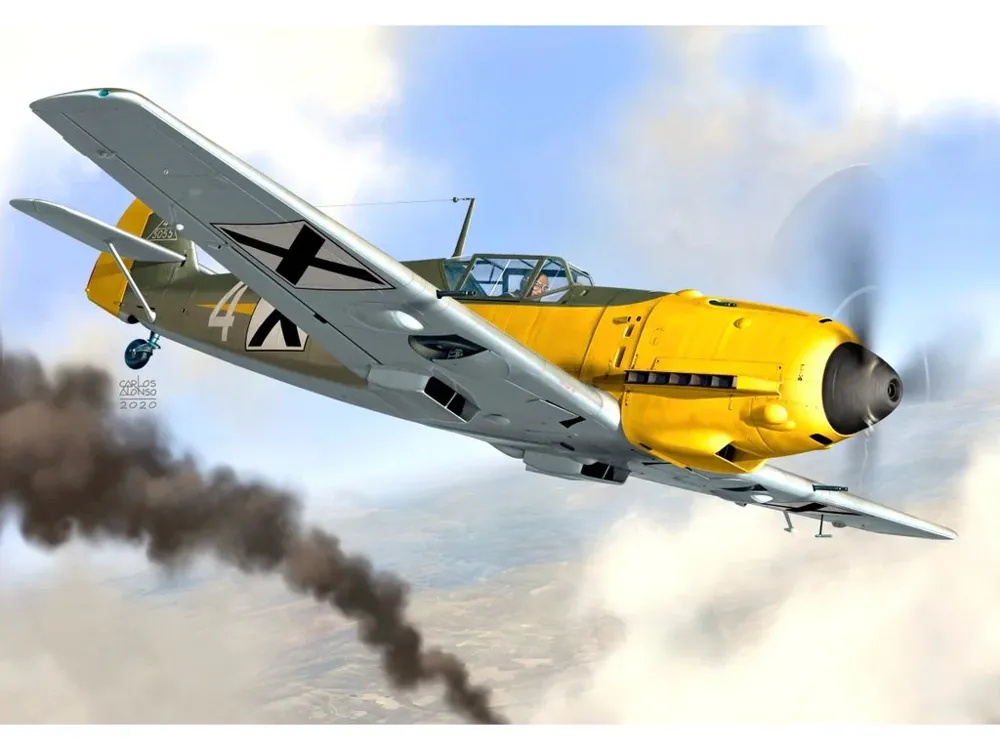 Krabice plastikové stavebnice AZ Model AZ7677 Bf 109E-3 Bulgarian Eagles v měřítku 1/72