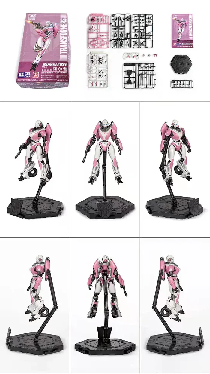 Zacvakávací figurka Trumpeter Transformers Smart Kit TF-6 Arcee v růžovo-bílém provedení, výška 92 mm