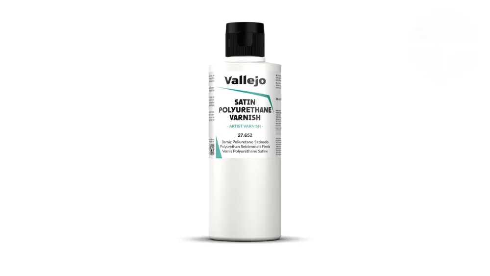 Lahvička Vallejo Varnish 27652 Satin Polyurethane Varnish, saténový polyuretanový lak 200 ml
