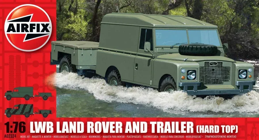 Krabice plastové stavebnice Airfix A02324 LWB Land Rover Hard Top s přívěsem v měřítku 1/76