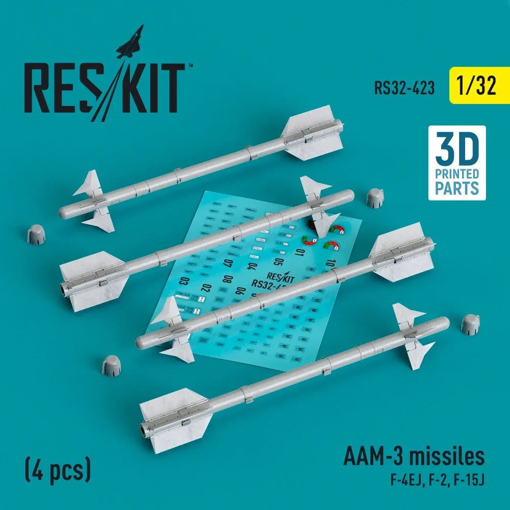 Sada 3D tištěných raket AAM-3 Reskit RS32-0423 v měřítku 1/32, 4 díly
