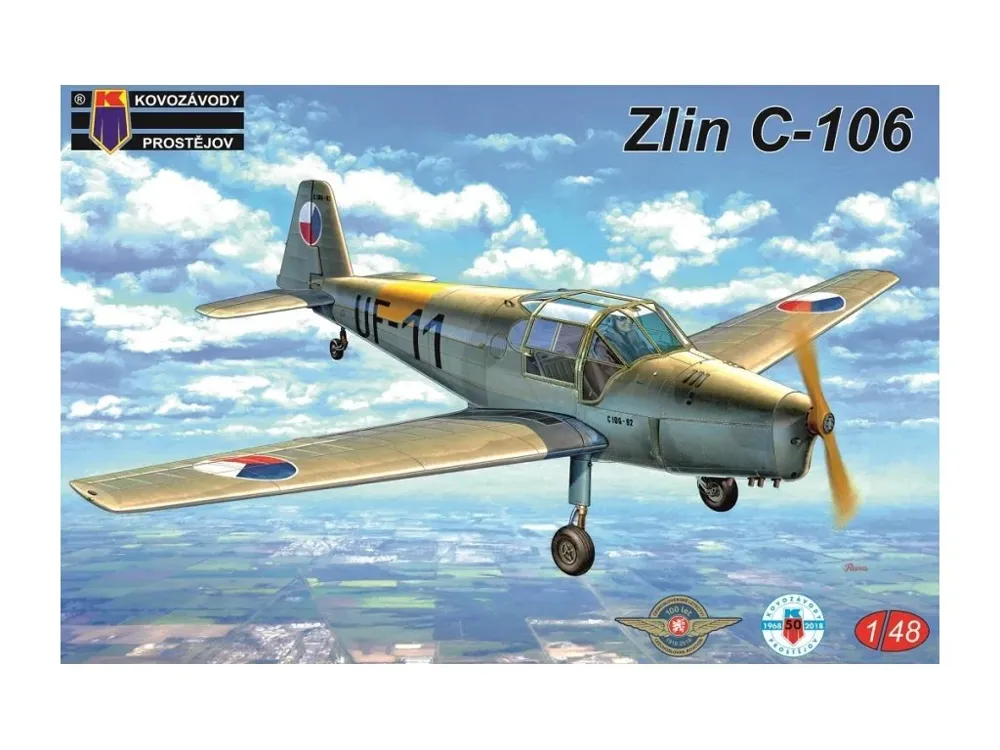 Krabice plastikové stavebnice Kovozávody Prostějov KPM4809 Zlín C-106 v měřítku 1/48