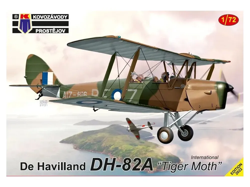 Krabice plastikové stavebnice Kovozávody Prostějov KPM0364 de Havilland DH-82A Tiger Moth v měřítku 1/72