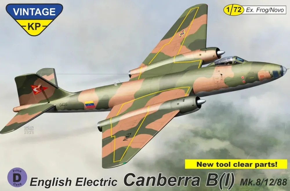 Krabice stavebnice Kovozávody Prostějov KPV7203 English Electric Canberra B(I) Mk.12 v měřítku 1/72