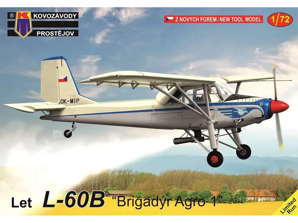 Krabice plastikové stavebnice Kovozávody Prostějov KPM0393 Let L-60B Brigadýr Agro 1 v měřítku 1/72