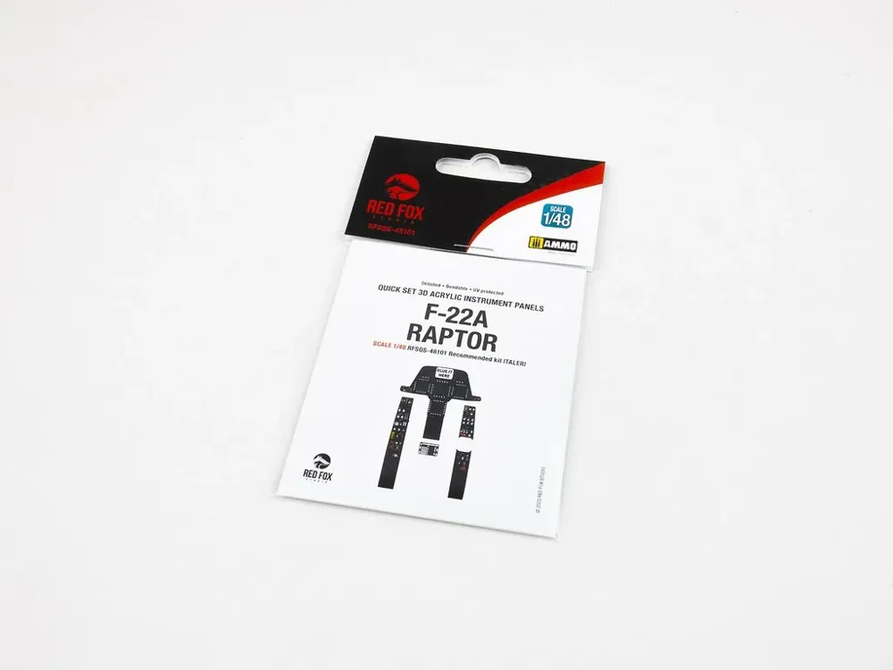 Sada 3D přístrojových panelů Red Fox Studio Quick Set RFSQS-48101 pro F-22A Raptor 1/48