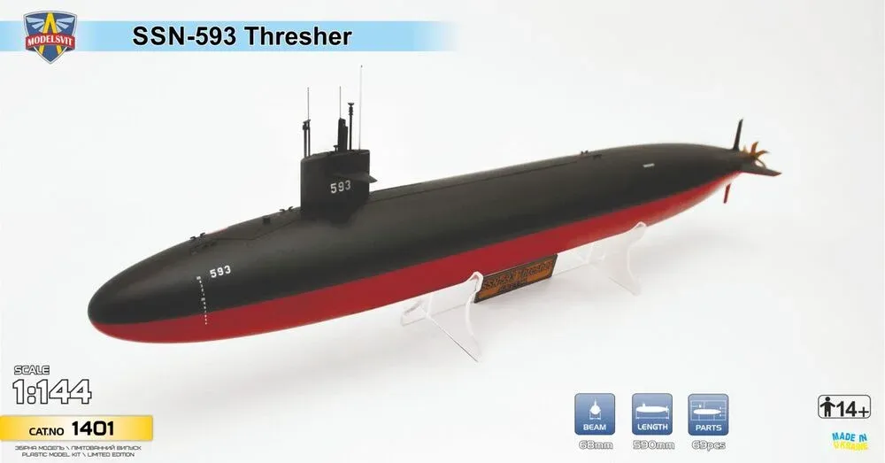 Plastiková stavebnice ModelSvit 1/144 ponorka USS Thresher (SSN-593)