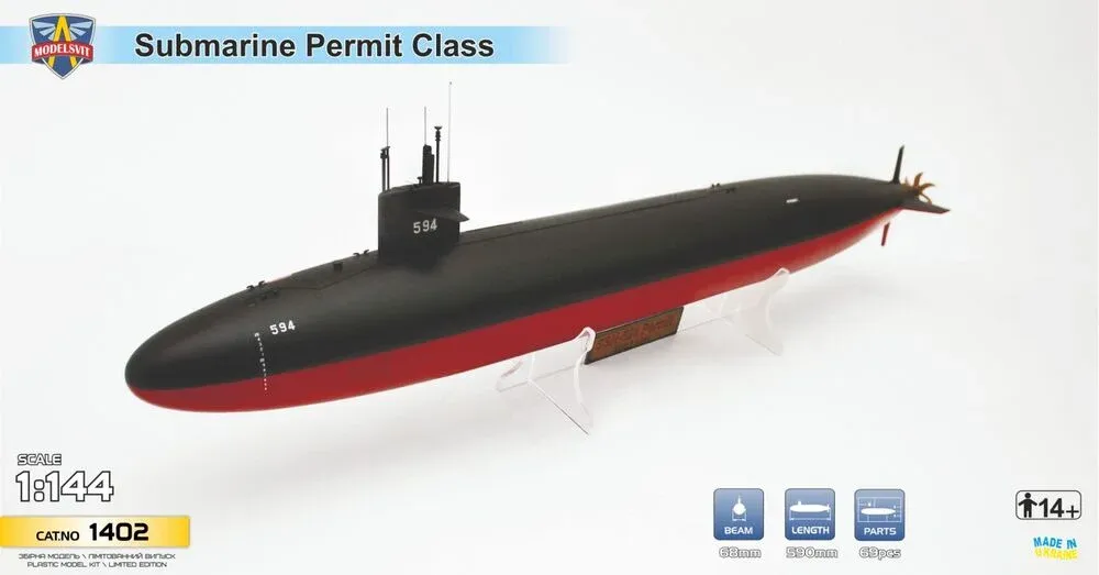 Plastiková stavebnice ModelSvit 1/144 USS Permit (SSN-594), ponorka v měřítku 1/144