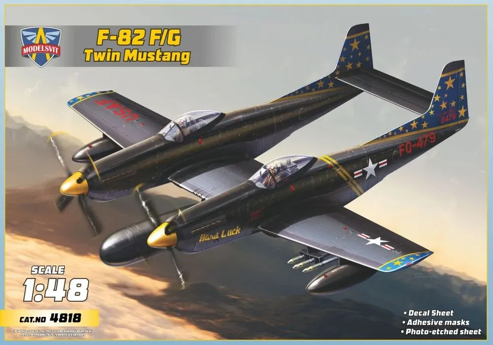 Krabice plastikové stavebnice ModelSvit 4818 F-82F/G Twin Mustang v měřítku 1/48