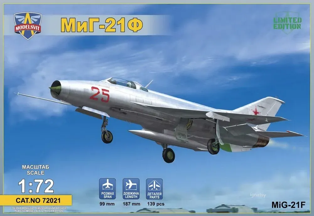 Plastiková stavebnice ModelSvit 72021 MiG-21F v měřítku 1/72, sovětský nadzvukový stíhač