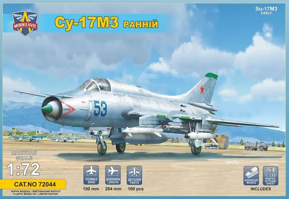 Krabice plastikové stavebnice ModelSvit 72044 Su-17M3 Early prod. v měřítku 1/72