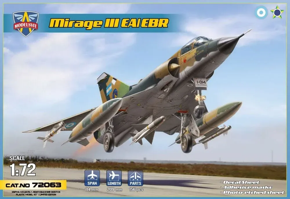 Krabice plastikové stavebnice ModelSvit 72063 Mirage IIIEA/EBR v měřítku 1/72