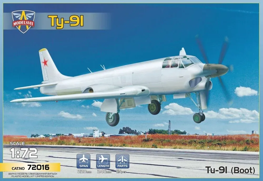 Krabice stavebnice ModelSvit 72016 Tu-91 „Boot" v měřítku 1/72
